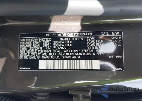 2021 Volvo V60 Cross Country T5 z USA, uszkodzony, nr VIN YV4102WK1M1071620